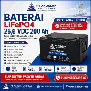 baterai lifepo4 25,6 vdc 200 ah untuk plts hybrid dan telekomunikasi 48 vdc?